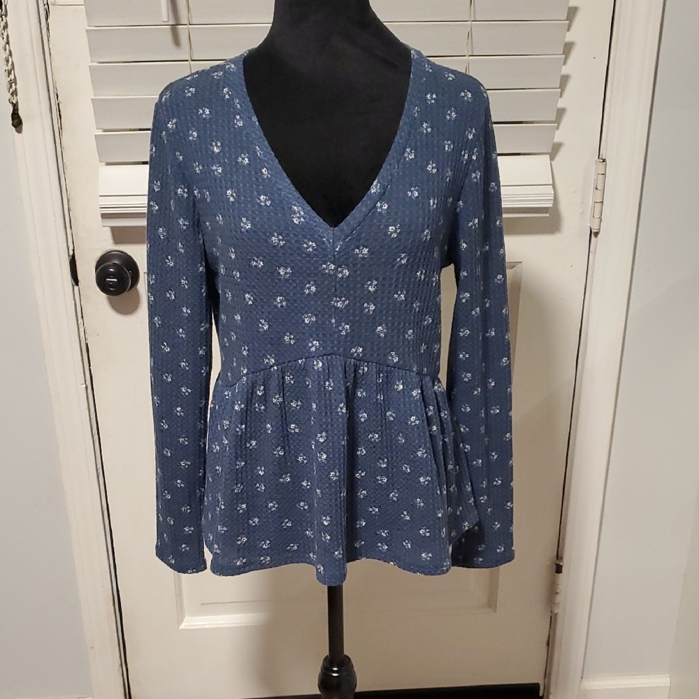 Tiny Willow Blue Floral V-Neck Women's Top